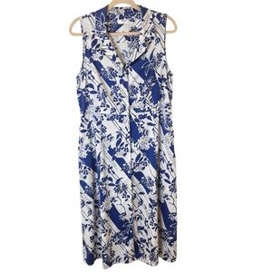 UNTUCKit Sally Blue & White Floral Sleeveless Shirt Dress – Size 14